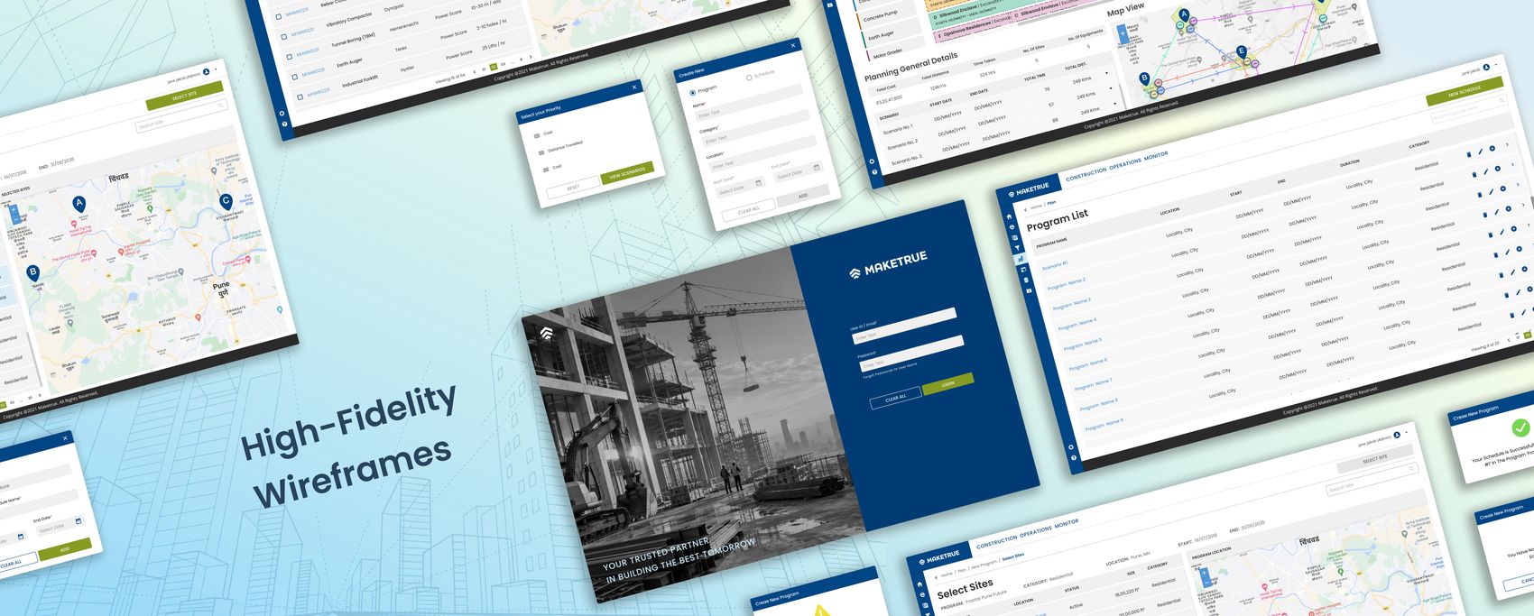 High-fidelity wireframes across the scheduler flow